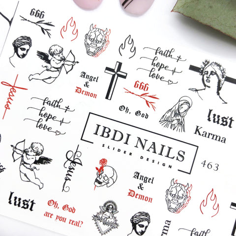 Heaven and hell nail decals and sliders