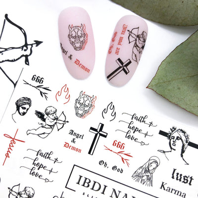 Angels and demons nail decals and sliders for manicures and pedicures