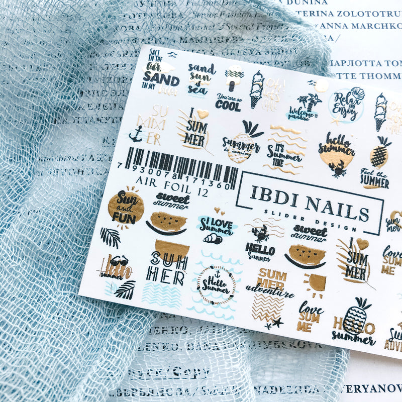 IBDI waterslide nail decals with gold foil for summer