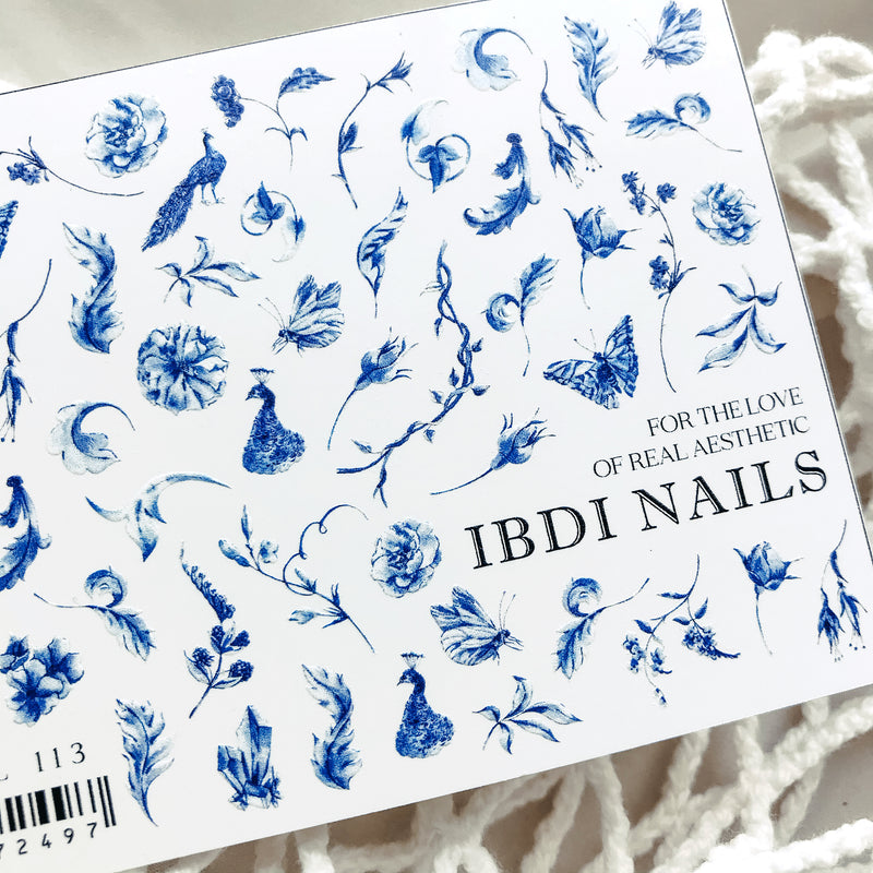 IBDI Gzhel blue and white leaf nail decals / sliders 