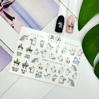 Nail decal slider with unicorns perfect for making a manicure or pedicure fun!