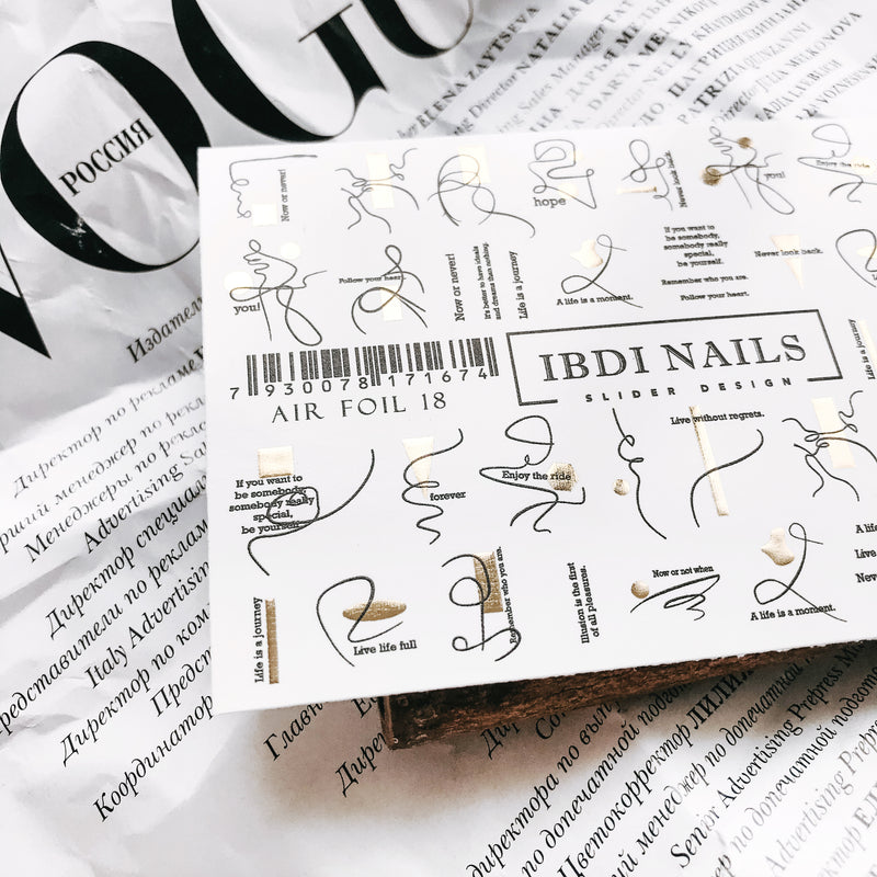 Beautiful IBDI nail decals AIR FOIL 18. With word designs for nail art