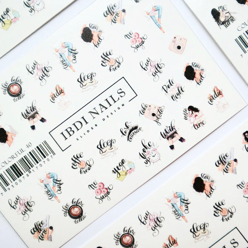Word nail decals and sliders for manicures and pedicures