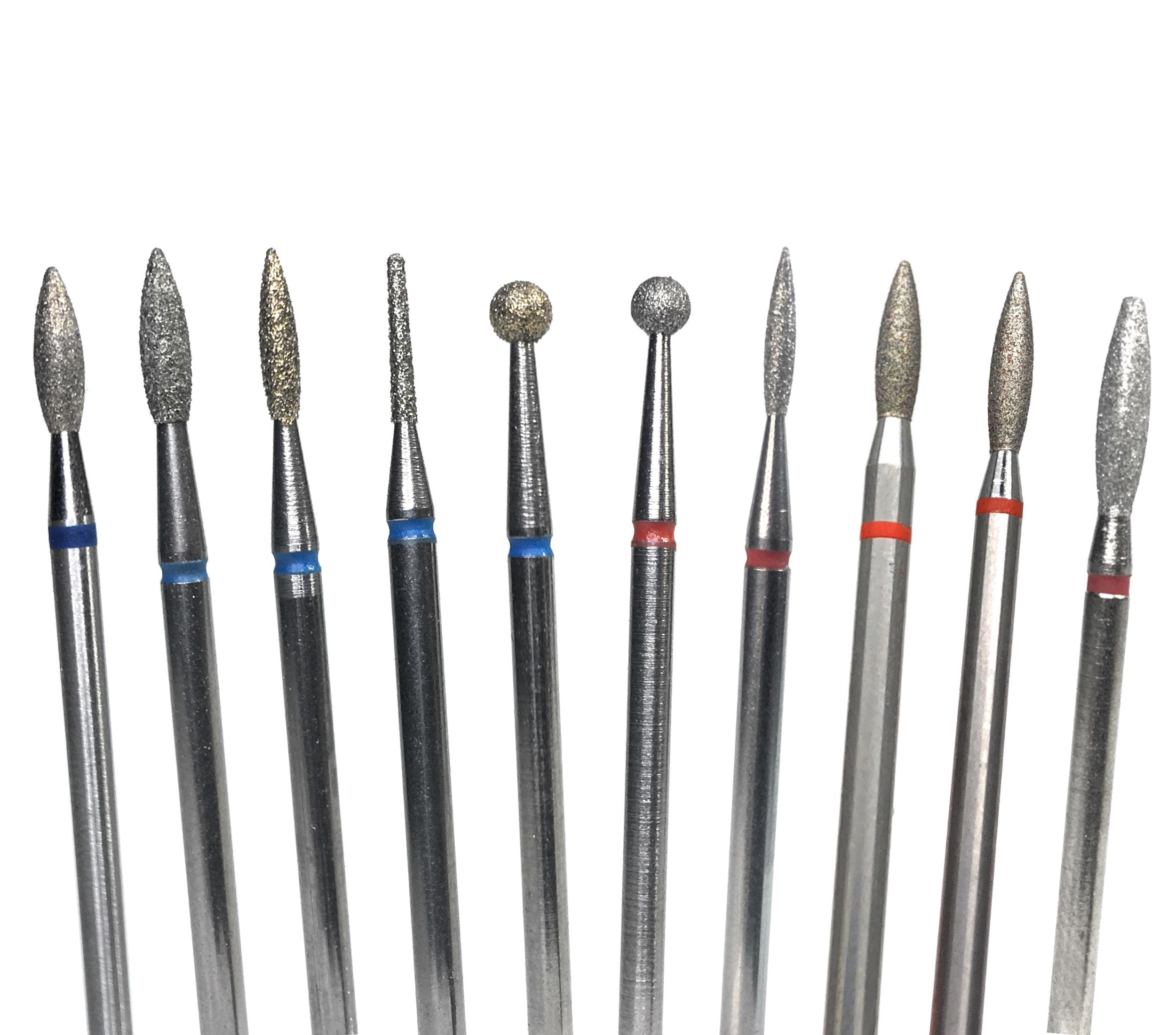 Diamond e-file nail drill bits set of 10, Flame drop x8, Ball x2, Russ ...