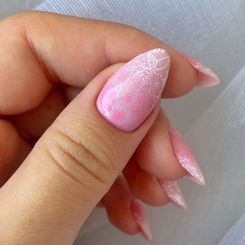 Pink polish for nail stamping plates