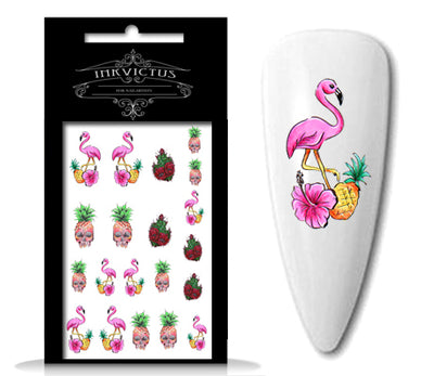 INKVICTUS Summer flamingo waterslide nail decals for manicures and pedicures
