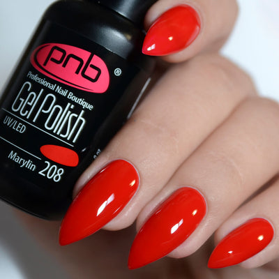 PNB red gel nail polish for a Russian manicure or pedicure