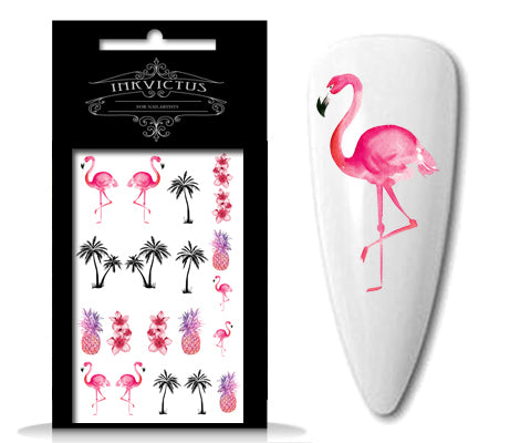 Flamingo, Pineapple and palm tree nail decals for manicures and pedicures