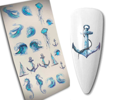 INKVICTUS Ocean waterslide nail decals with anchors and jellyfish