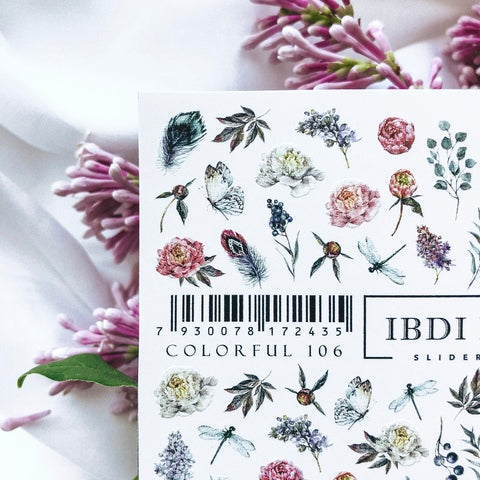 IBDI Feather and flower waterslide nail decals