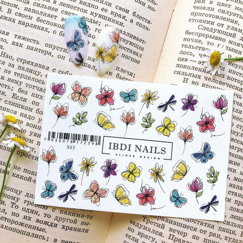 IBDI Flower and butterfly waterslide nail decals