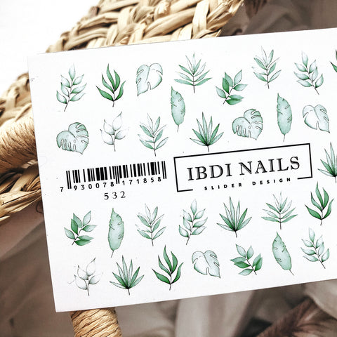 IBDI leaf and feather waterslide nail decals for manicures and pedicures