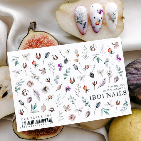 IBDI Flower & Leaf nail decals / sliders 