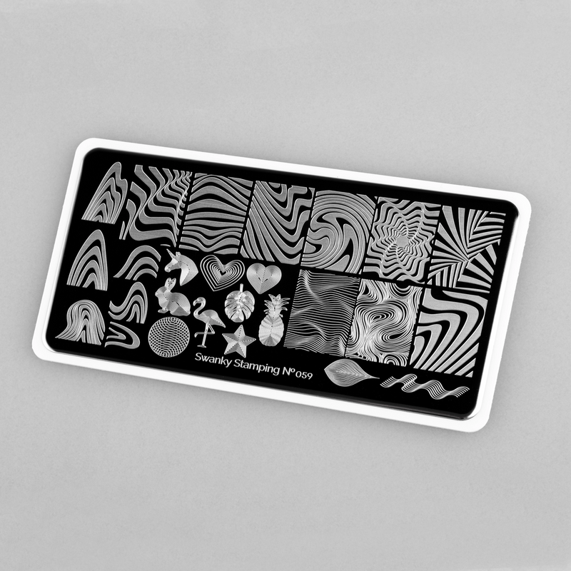 Swanky Stamping plate 059 with flamingos, unicorn and pineapples