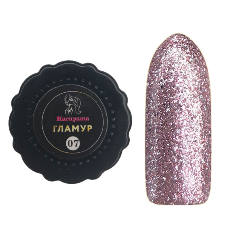 Haruyama Glamour pink glitter gel nail polsih for Russian manicures and pedicures