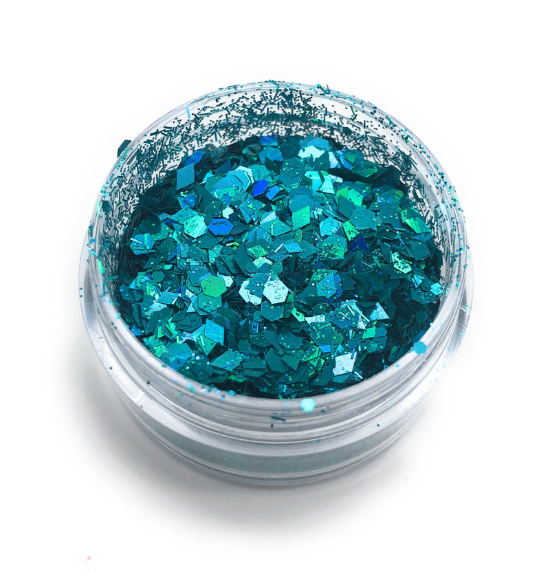 Blue, green, turquoise nail glitter for manicures and pedicures 