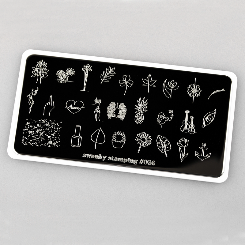 Swanky Stamping flower and leaf nail stamping plates for manicures and pedicures