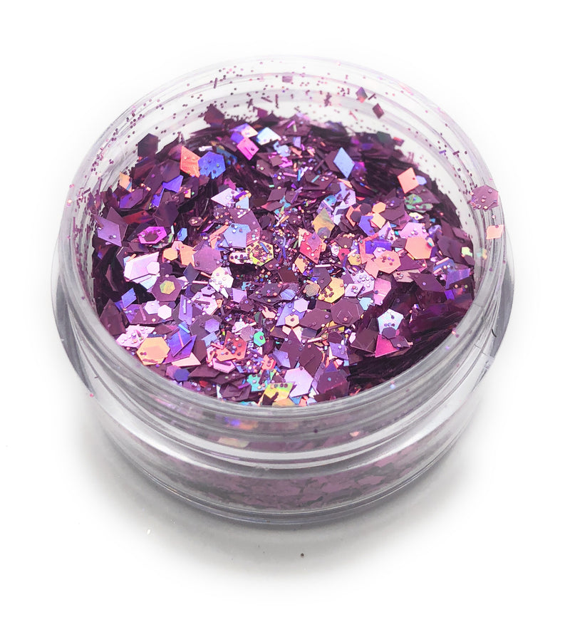 Purple glitter for use in a manicure or pedicure