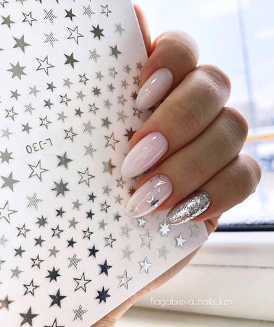 Silver star nail art