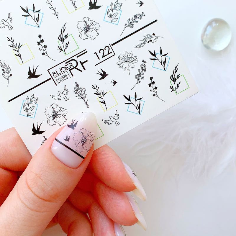 Slider.RF Flower and leaf waterslide nail decals for manicures and pedicures