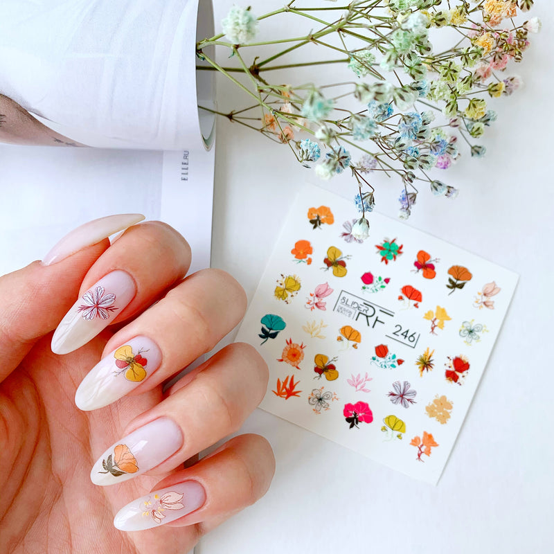 Slider.RF manicure example with flower waterslide decals