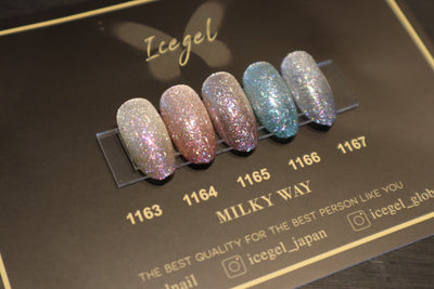 ICEGEL Cat eye gel nail polish, Milky way with glitter fused into the colors