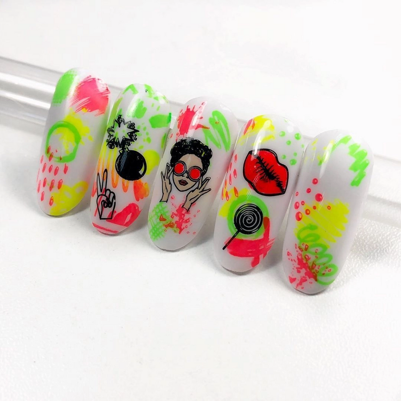 swatches with neon green nail polish for stamping plate